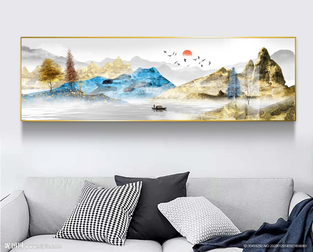 新中式金箔轻奢山水装饰画