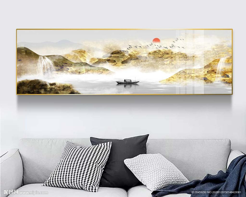新中式金箔轻奢山水装饰画