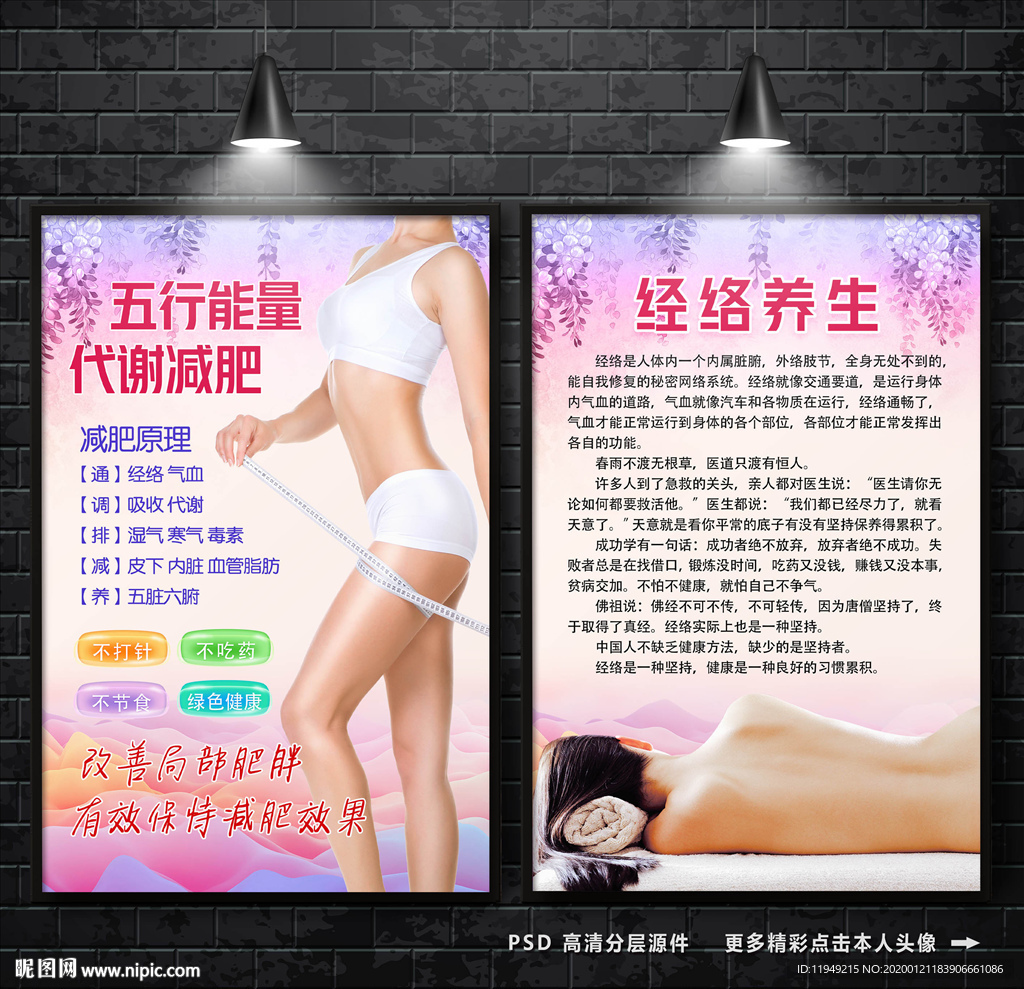 减肥海报 经络养生 美容院挂画