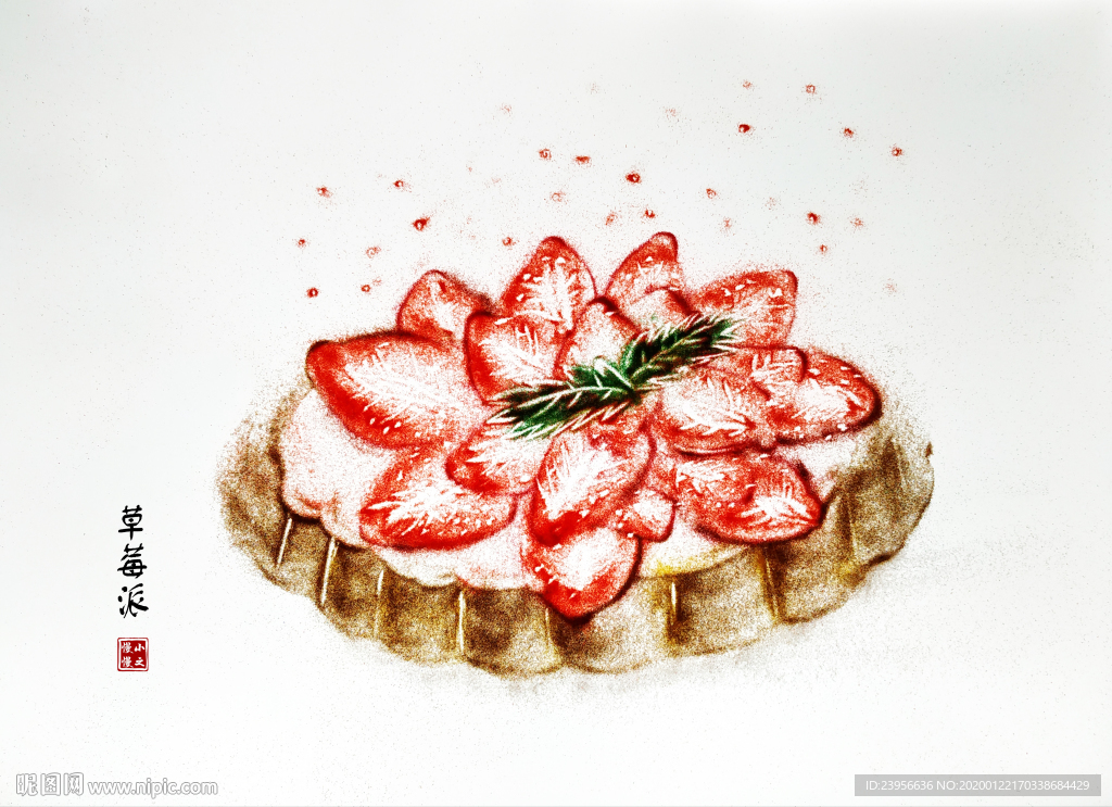 沙画最美美食系列图-草莓蛋糕