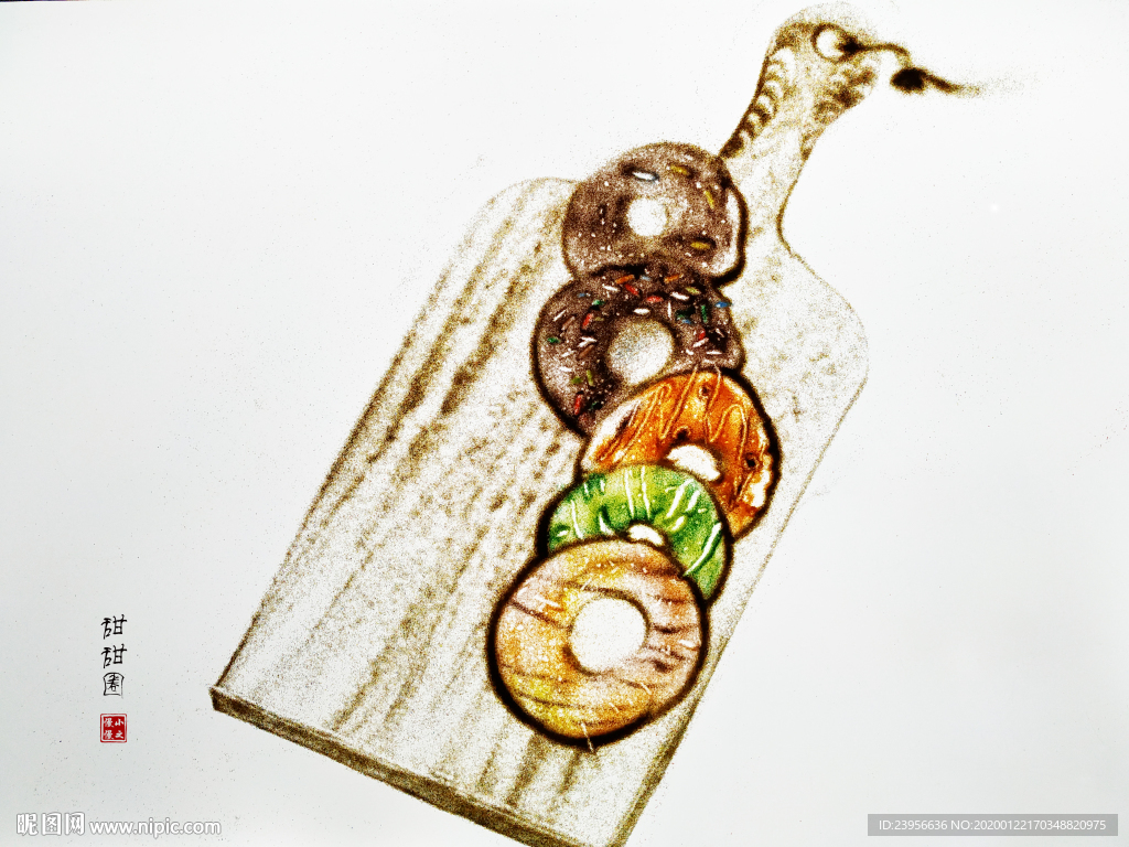 沙画最美美食系列图-甜甜圈