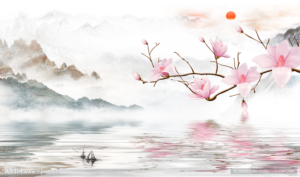 玉兰山水抽象背景墙