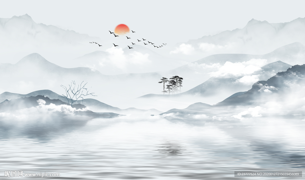新中式抽象山水背景墙