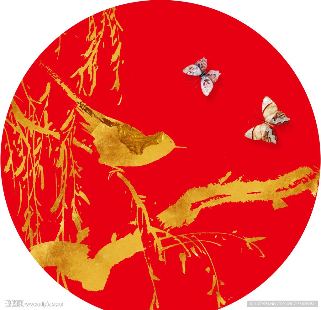 金色红色花鸟画