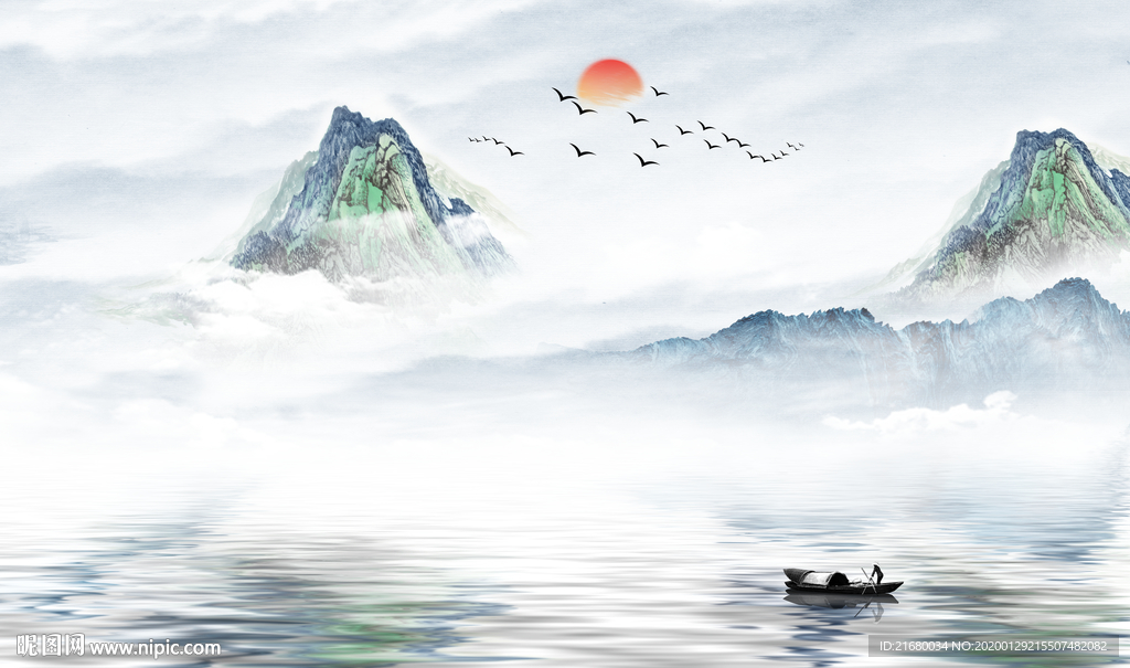 新中式抽象山水背景墙