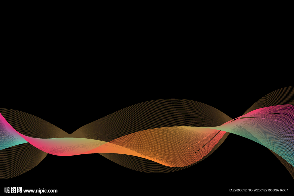 矢量图渐变彩色线条波纹黑背景图