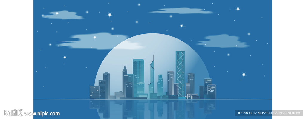 矢量图智慧城市地平线夜景