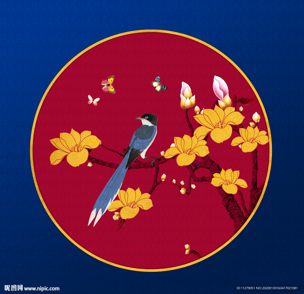 玉兰花花鸟画装饰画