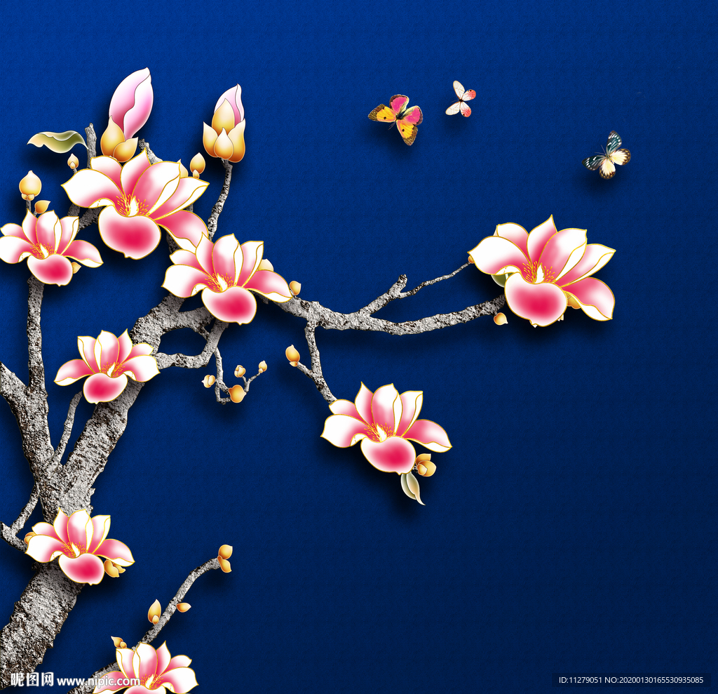 玉兰花花鸟装饰画