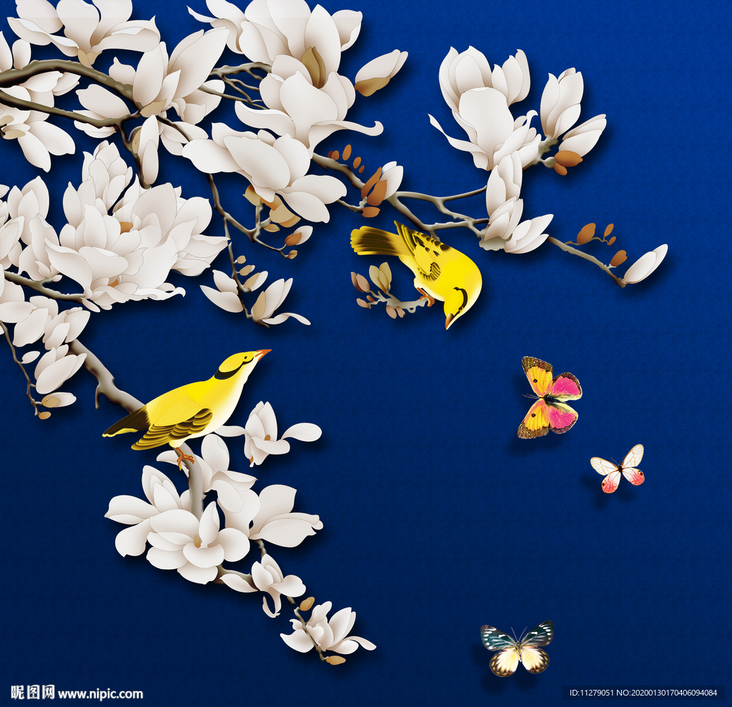 玉兰花花鸟画挂画