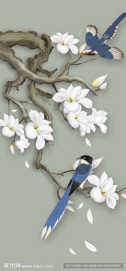 玉兰花装饰画玄关画