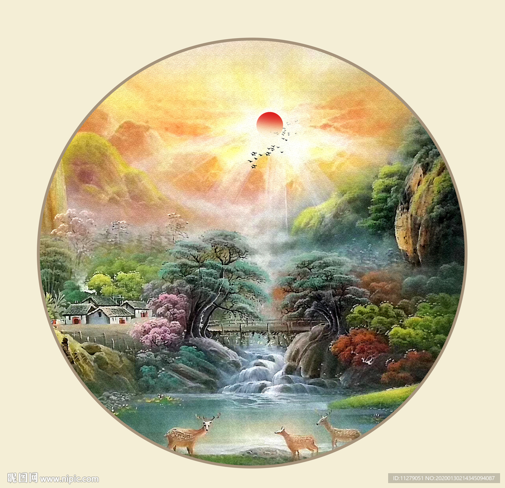 山水油画招财画