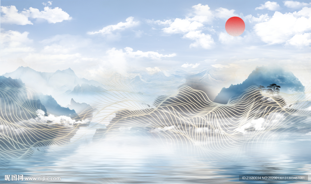 新中式抽象山水背景墙