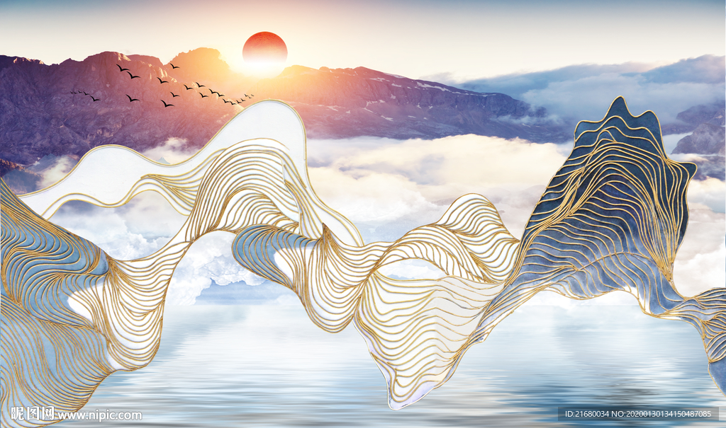 新中式抽象山水背景墙