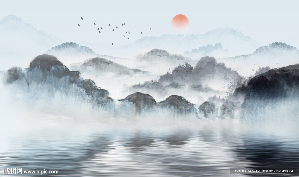 新中式抽象水墨山水背景墙