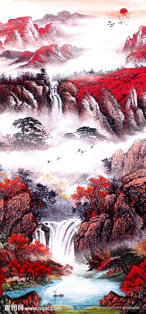 流水生财玄关画