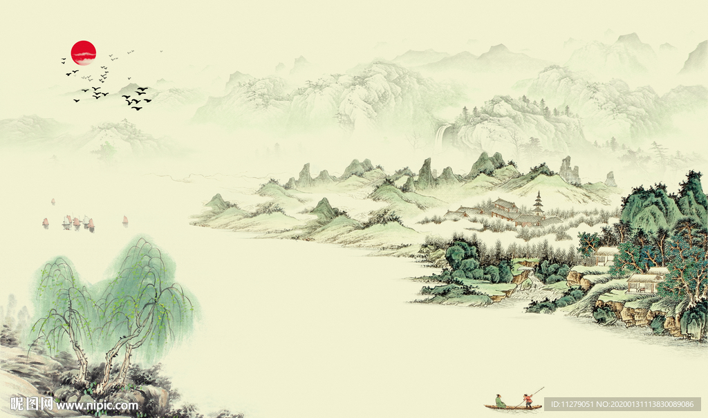 山水画背景墙
