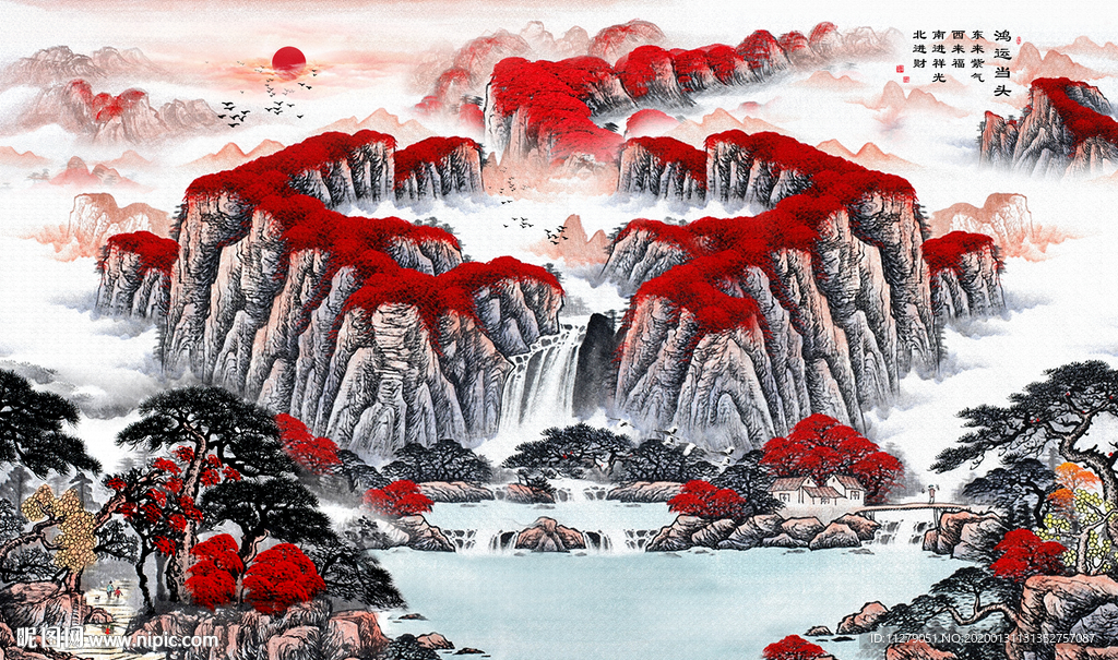 聚宝盆招财画背景墙