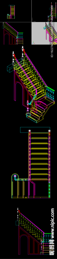 实木楼梯三维旋转实木楼梯CAD