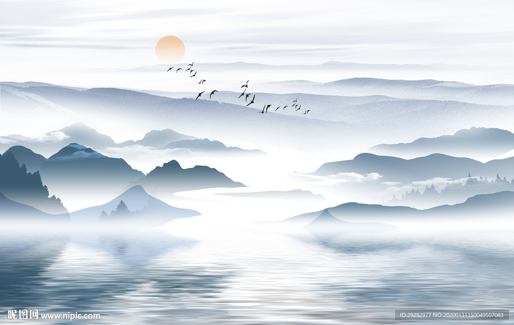 新中式抽象山水背景墙