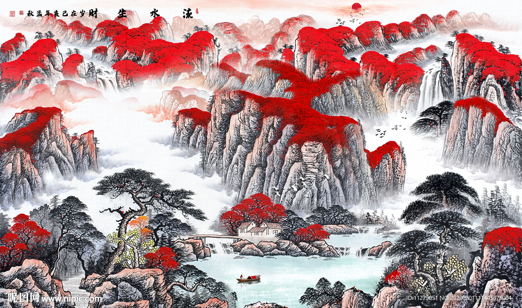 背景墙鸿运当头山水画壁画