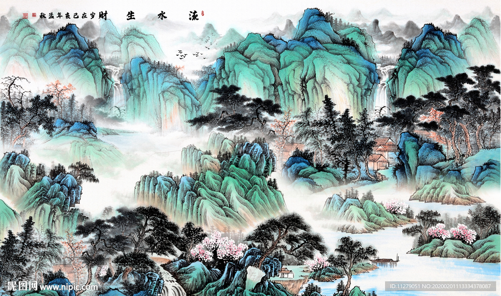 山水画水墨画背景墙壁画