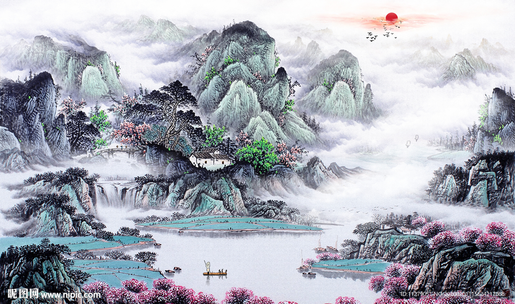 山水背景墙壁画