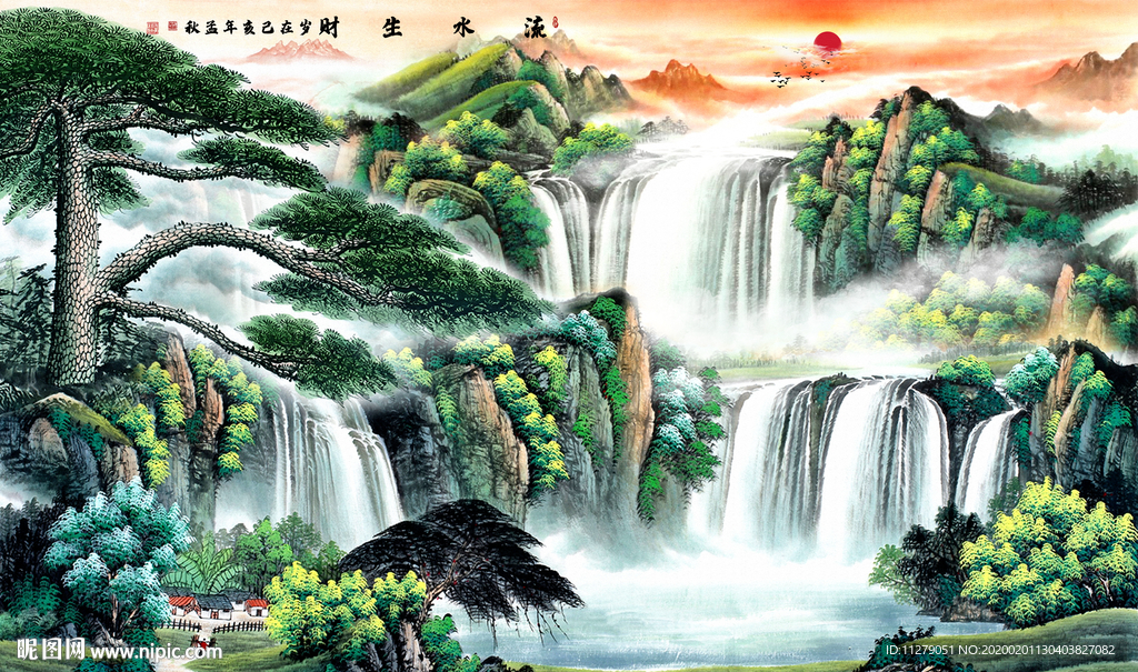 山水画招财背景墙