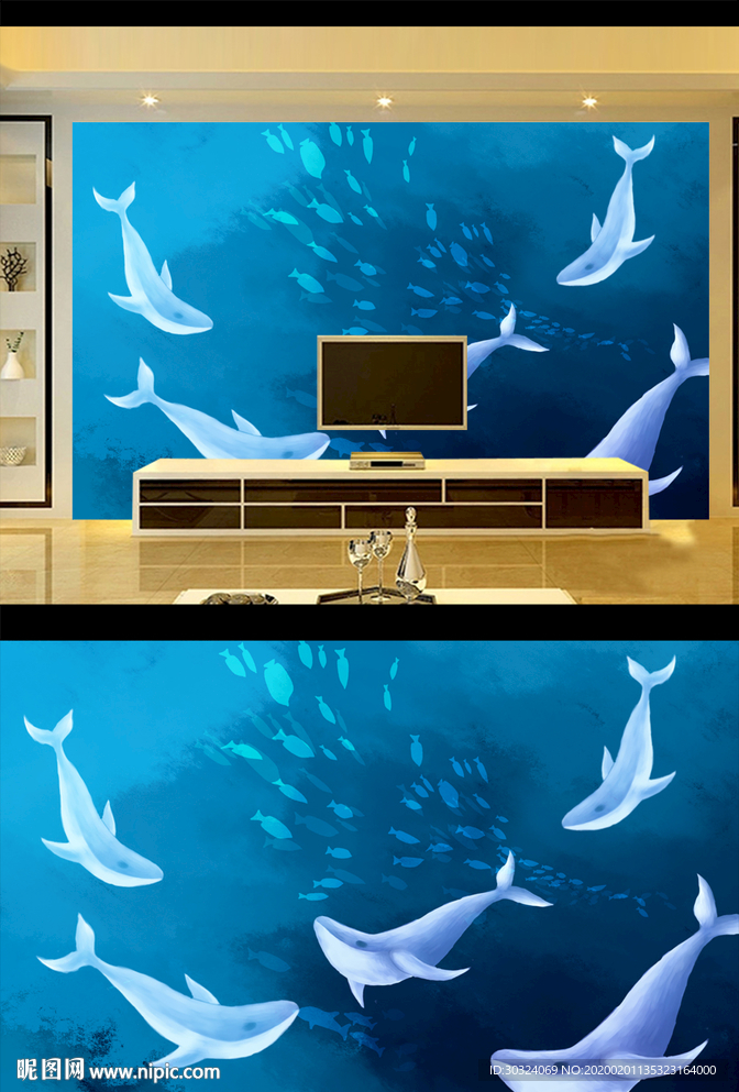 深海鱼群背景墙