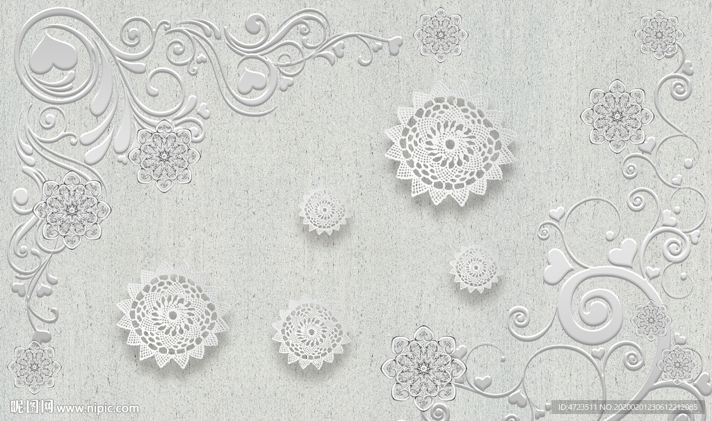 灰色时尚浮雕花纹背景墙