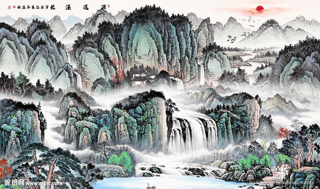 山水画招财画背景墙