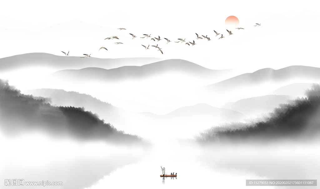 迷雾山水画新中式壁画