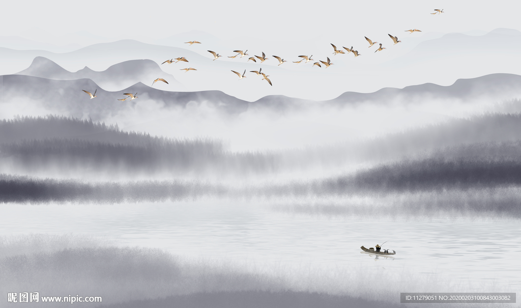山水画新中式壁画