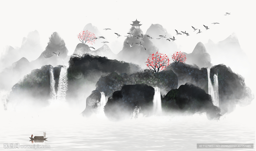 新中式水墨画山水画