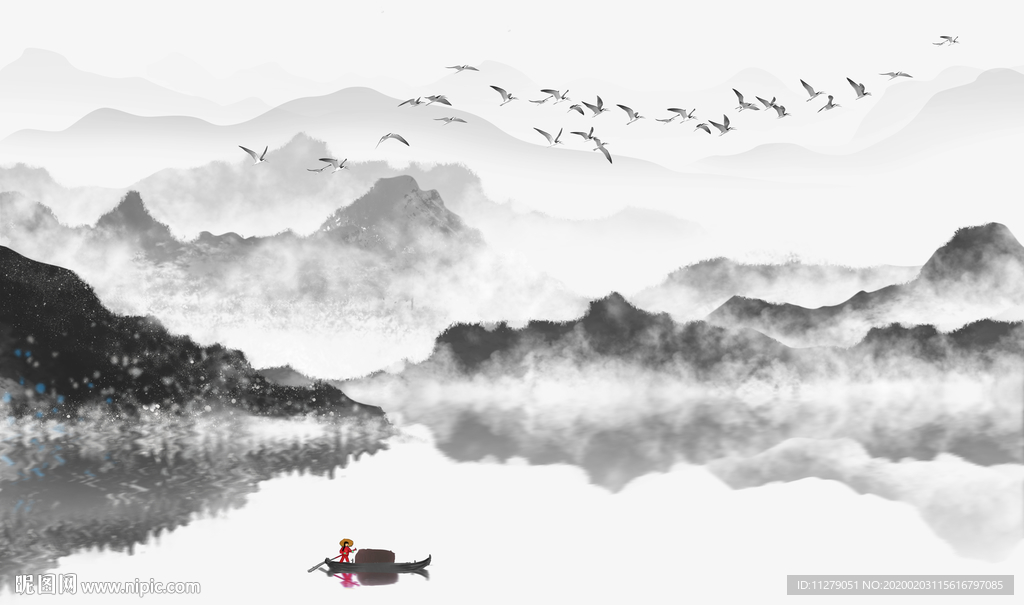 水墨迷雾山水画