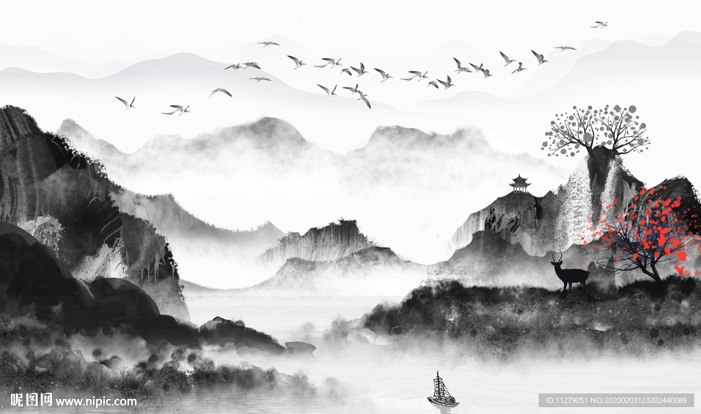 新中式山水迷雾画