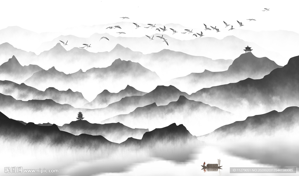 新中式山水画壁画