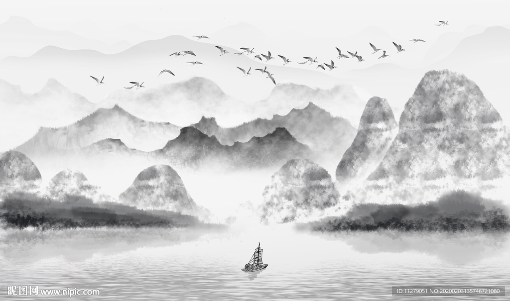 新中式山水水墨画
