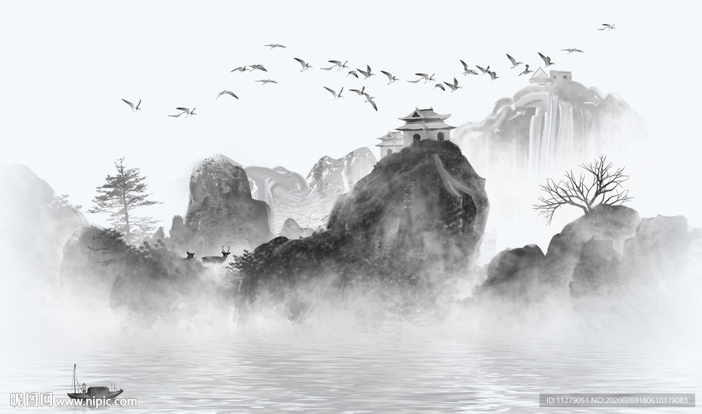 山水水墨画新中式背景墙