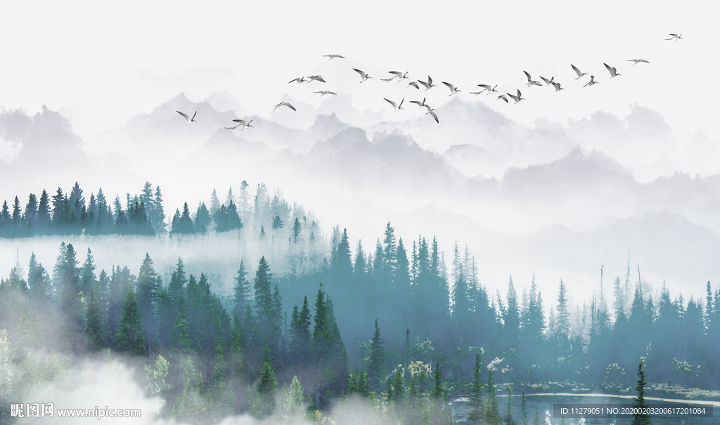 飞鸟迷雾森林背景墙