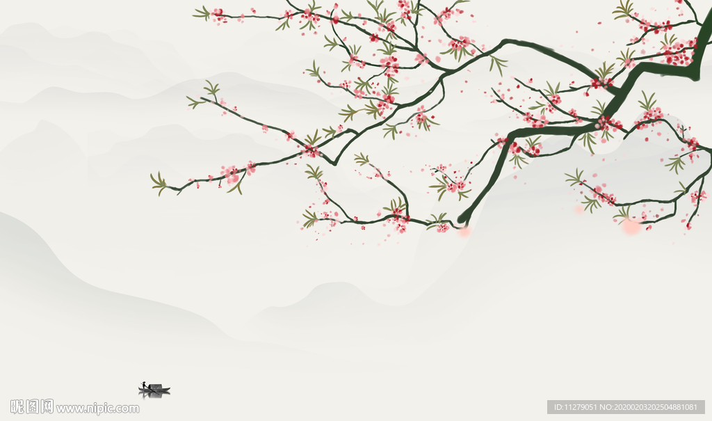 新中式山水花鸟画背景墙