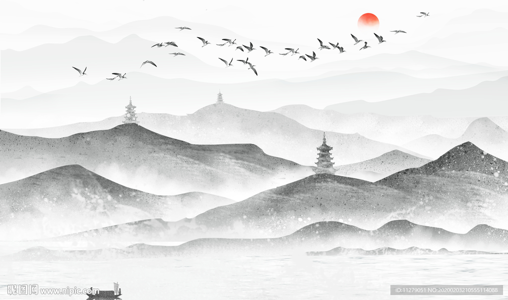 新中式山水水墨画背景墙