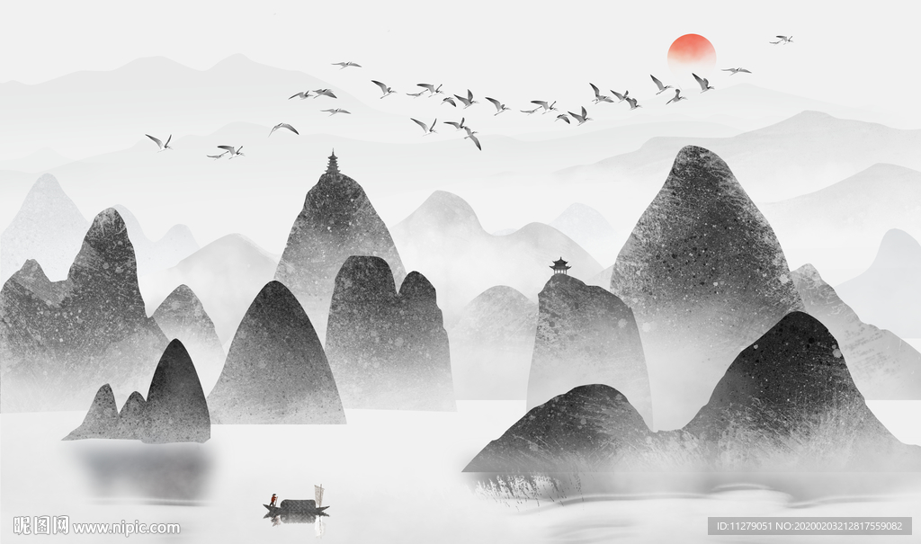新中式山水水墨画