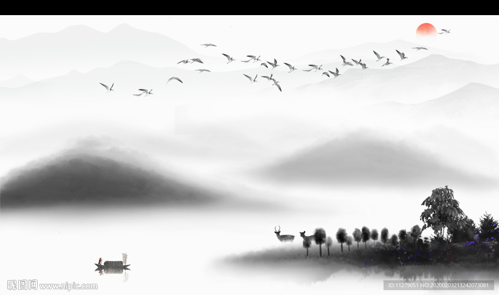 新中式山水画背景墙