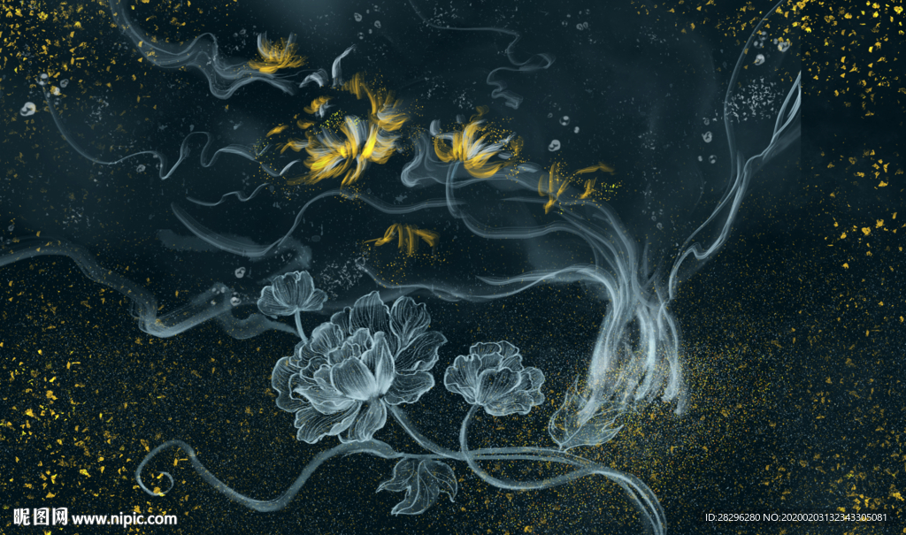 黑金花卉电视背景墙