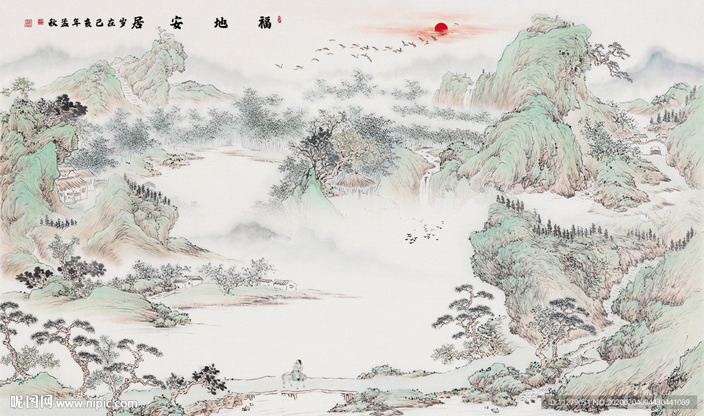 山水画招财画背景墙