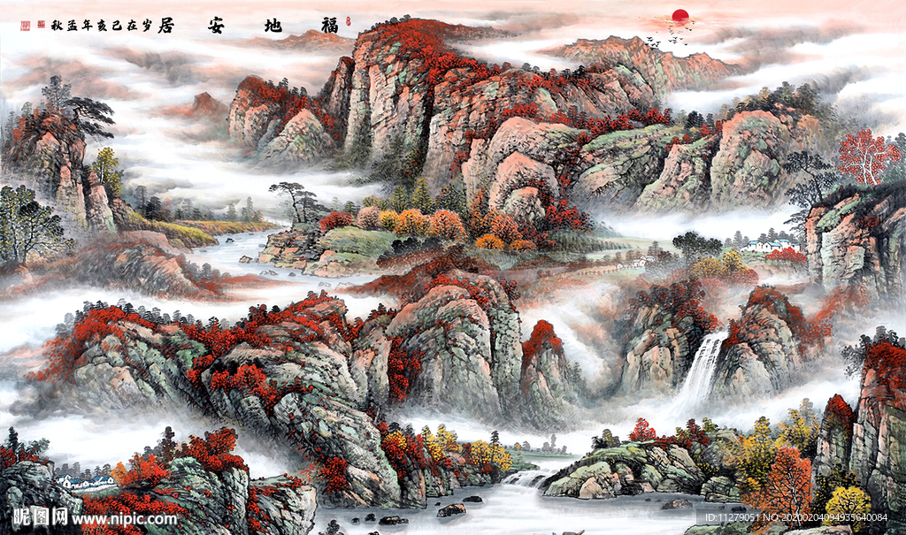 山水水墨画背景墙