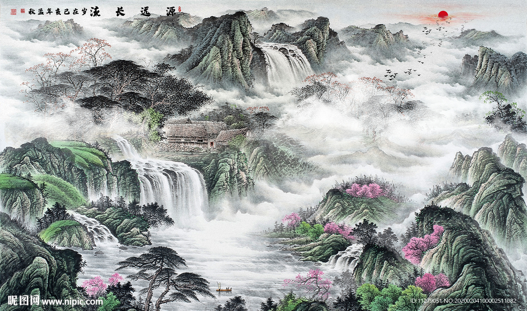 山水画招财画背景墙