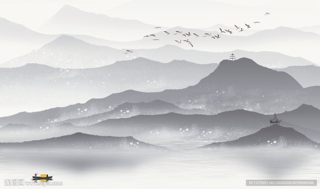 新中式山水水墨画