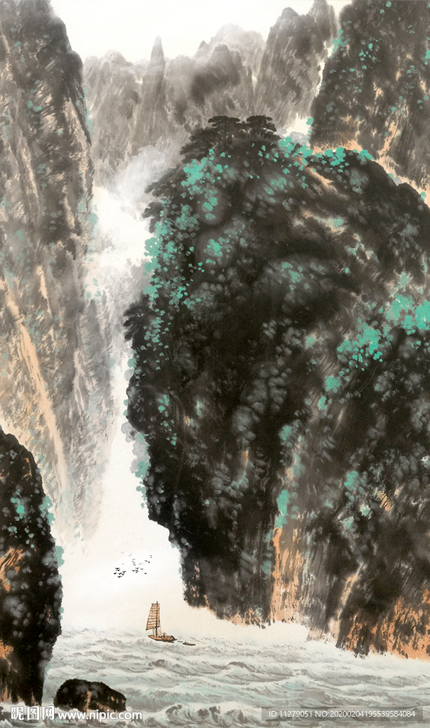 复古山水水墨画国画